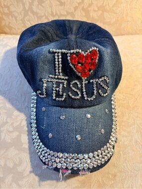 Denim 'I ♥ Jesus' Rhinestone Baseball Cap